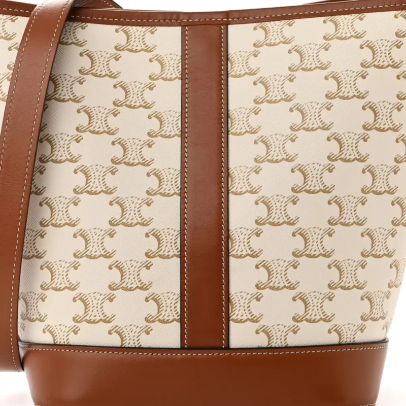CELINE SMALL BUCKET BAG WHITE TRIOMPHE CANVAS & CALFSKIN LEATHER GOLD HARDWARE - Image 8