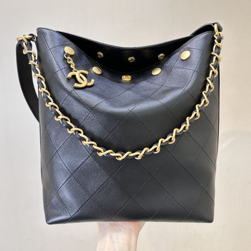 CHANEL BLACK WILLOW BUCKET TOTE BAGS QUILTED LAMBSKIN LEATHER SHOULDER BAG - Image 3