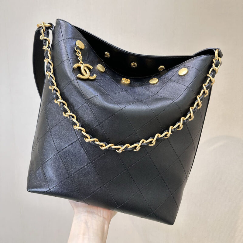 CHANEL BLACK WILLOW BUCKET TOTE BAGS QUILTED LAMBSKIN LEATHER SHOULDER BAG - Image 4