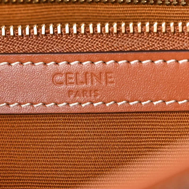 CELINE SMALL CABAS BAG TAN TRIOMPHE CANVAS & CALFSKIN LEATHER GOLD HARDWARE - Image 2