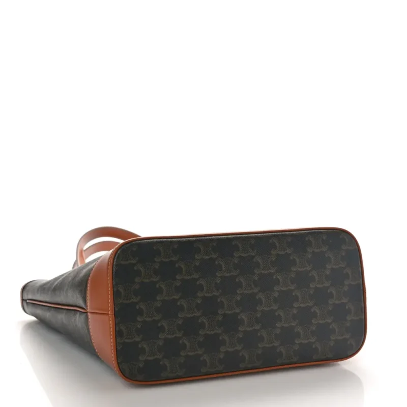 CELINE SMALL CABAS BAG TAN TRIOMPHE CANVAS & CALFSKIN LEATHER GOLD HARDWARE - Image 6