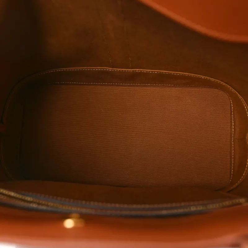 CELINE SMALL CABAS BAG TAN TRIOMPHE CANVAS & CALFSKIN LEATHER GOLD HARDWARE - Image 7