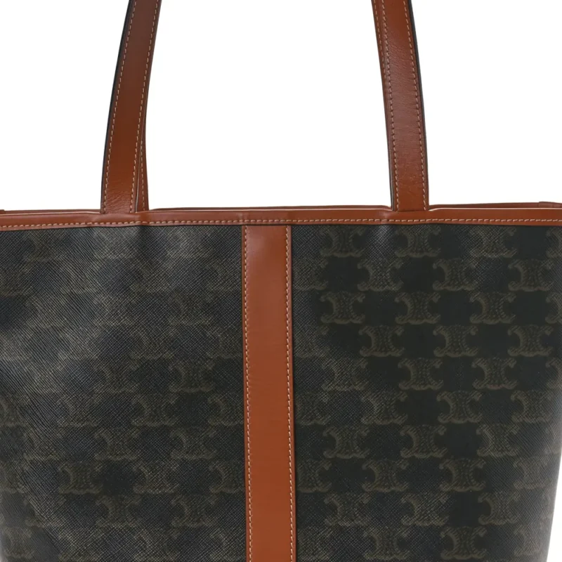 CELINE SMALL CABAS BAG TAN TRIOMPHE CANVAS & CALFSKIN LEATHER GOLD HARDWARE - Image 8