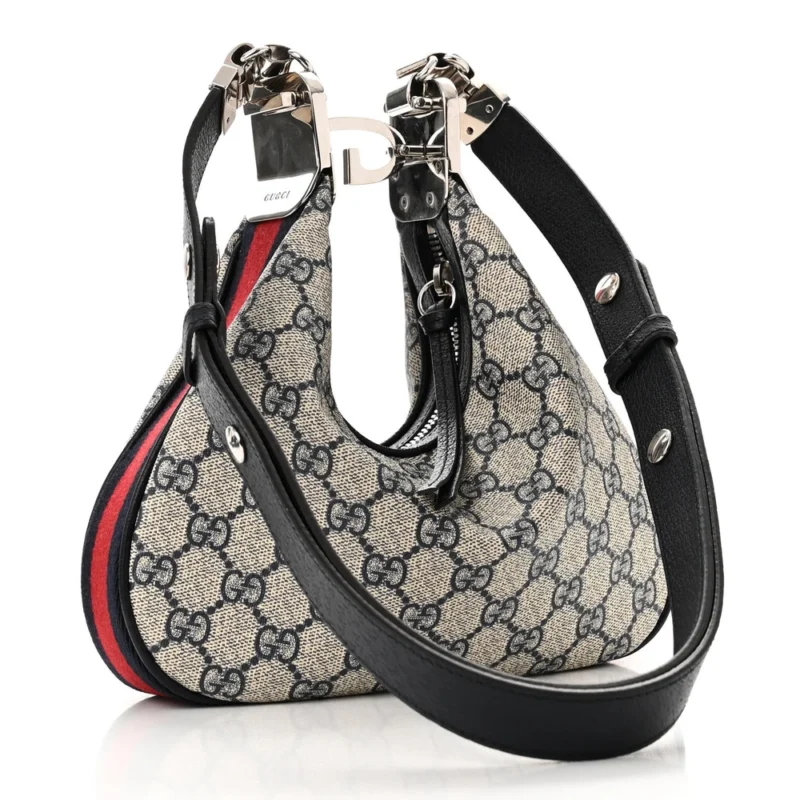 GUCCI SMALL WEB ATTACHE SHOULDER BAG BEIGE/BLUE GG SUPREME MONOGRAM CANVAS & TEXTURED CALFSKIN LEATHER SILVER HARDWARE - Image 3