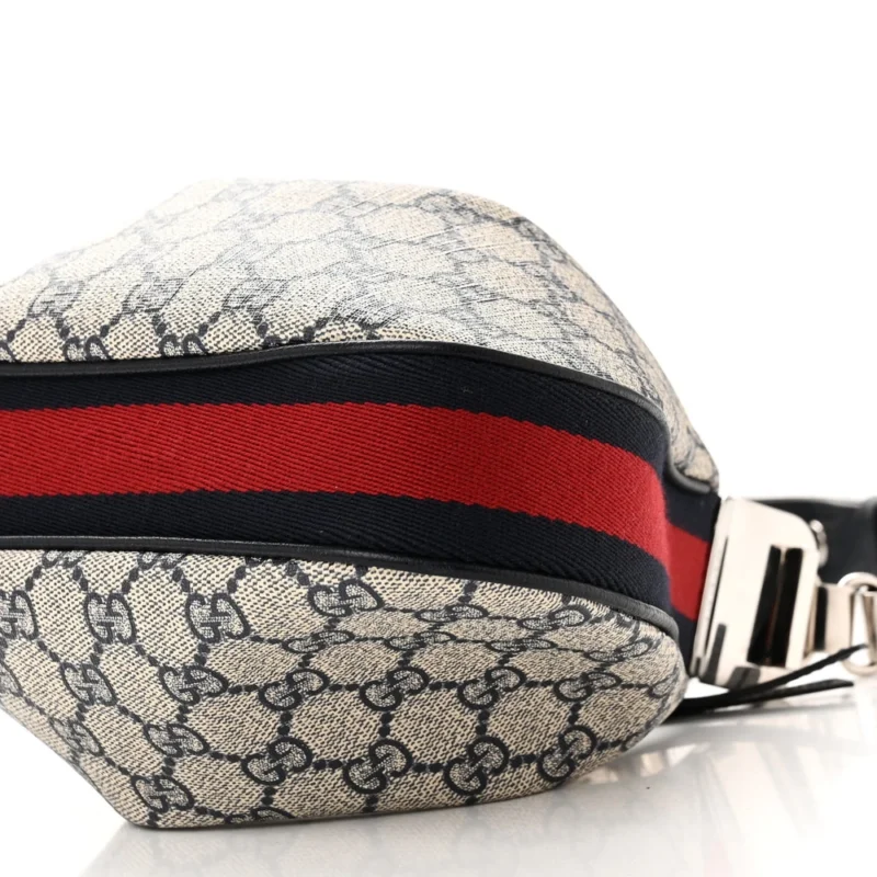GUCCI SMALL WEB ATTACHE SHOULDER BAG BEIGE/BLUE GG SUPREME MONOGRAM CANVAS & TEXTURED CALFSKIN LEATHER SILVER HARDWARE - Image 4