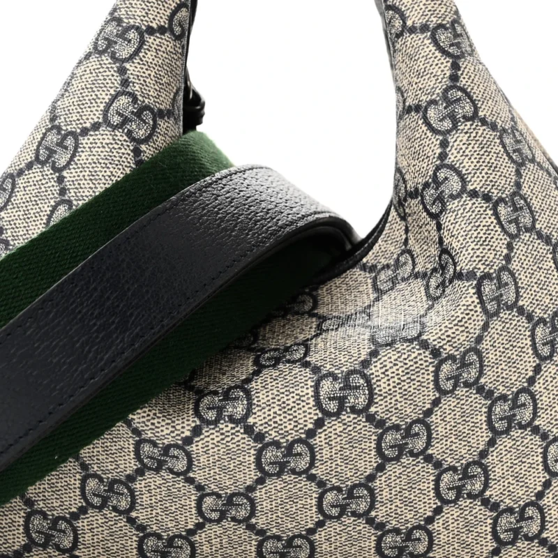 GUCCI SMALL WEB ATTACHE SHOULDER BAG BEIGE/BLUE GG SUPREME MONOGRAM CANVAS & TEXTURED CALFSKIN LEATHER SILVER HARDWARE - Image 8