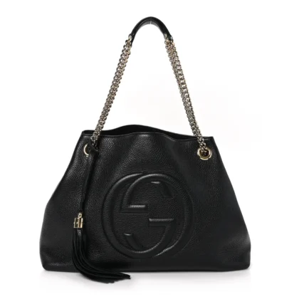 GUCCI MEDIUM SOHO CHAIN SHOULDER BAG BLACK PEBBLED CALFSKIN LEATHER LIGHT GOLD HARDWARE