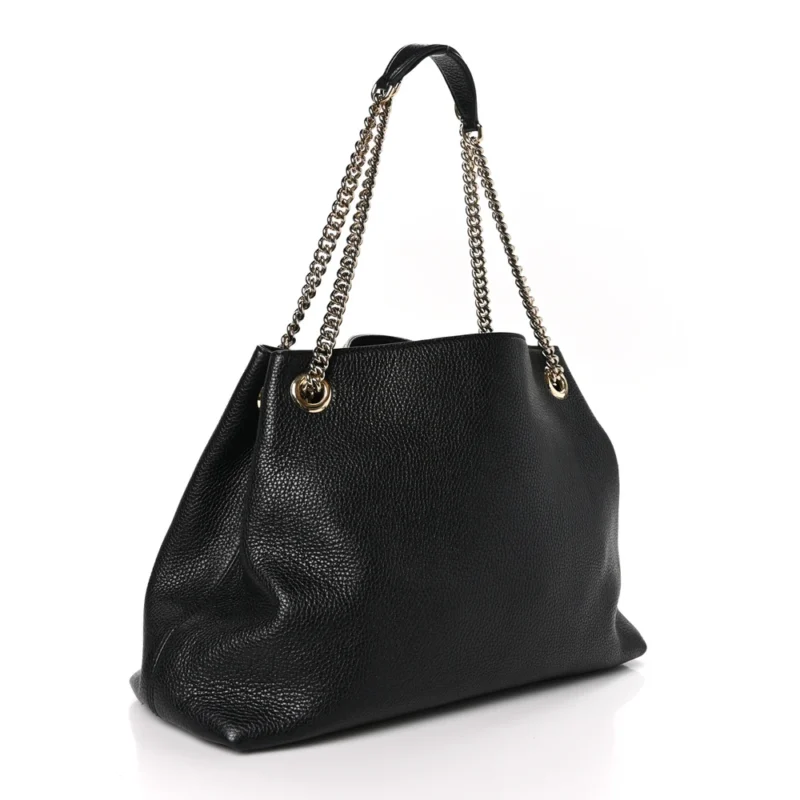 GUCCI MEDIUM SOHO CHAIN SHOULDER BAG BLACK PEBBLED CALFSKIN LEATHER LIGHT GOLD HARDWARE - Image 3