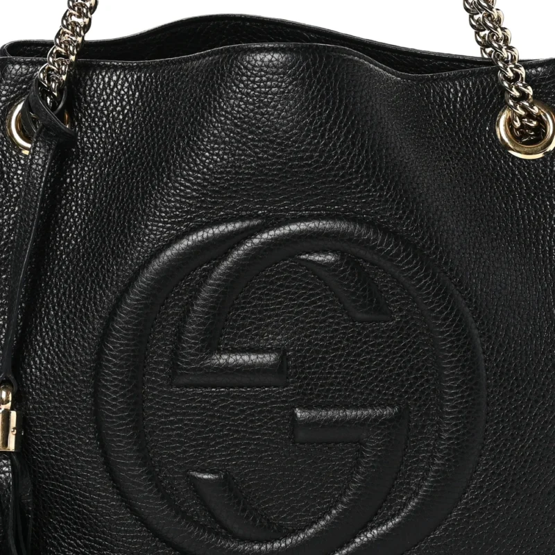 GUCCI MEDIUM SOHO CHAIN SHOULDER BAG BLACK PEBBLED CALFSKIN LEATHER LIGHT GOLD HARDWARE - Image 8
