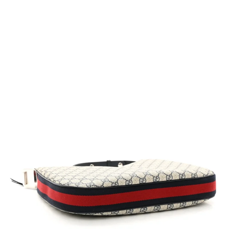 GUCCI LARGE WEB ATTACHE SHOULDER BAG BEIGE/BLUE GG SUPREME MONOGRAM CANVAS & TEXTURED CALFSKIN LEATHER SILVER HARDWARE - Image 6