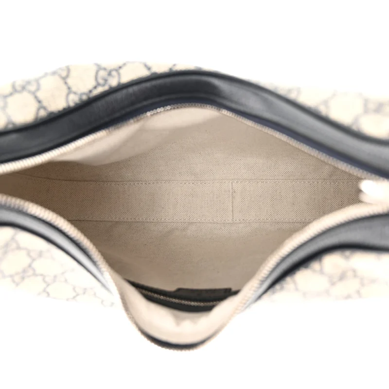 GUCCI LARGE WEB ATTACHE SHOULDER BAG BEIGE/BLUE GG SUPREME MONOGRAM CANVAS & TEXTURED CALFSKIN LEATHER SILVER HARDWARE - Image 7