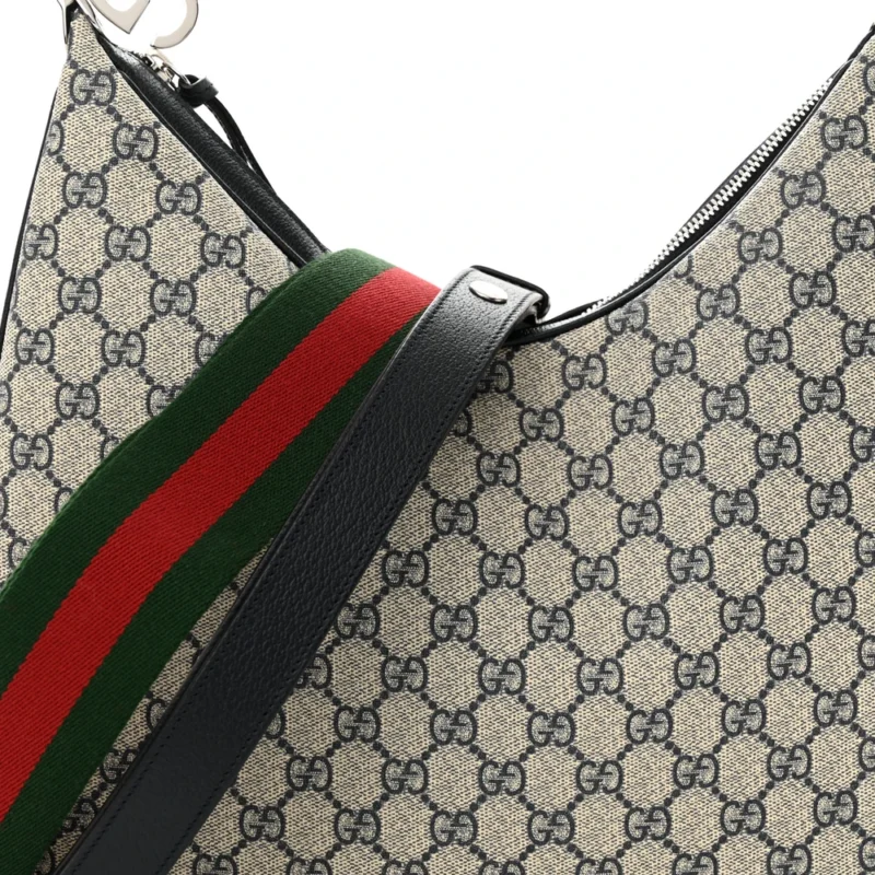 GUCCI LARGE WEB ATTACHE SHOULDER BAG BEIGE/BLUE GG SUPREME MONOGRAM CANVAS & TEXTURED CALFSKIN LEATHER SILVER HARDWARE - Image 9