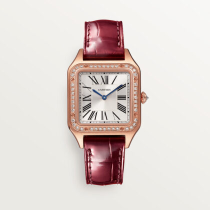 SANTOS-DUMONT WATCH SMALL MODEL QUARTZ MOVEMENT ROSE GOLD DIAMONDS LEATHER CRWJSA0017