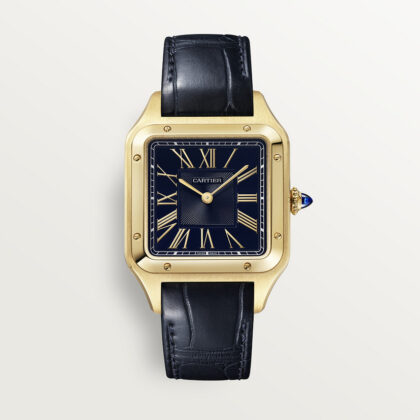 SANTOS-DUMONT WATCH LARGE MODEL QUARTZ MOVEMENT YELLOW GOLD LEATHER CRWGSA0077