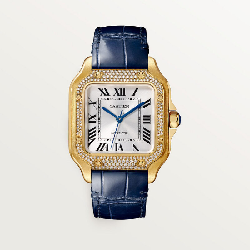 SANTOS DE CARTIER WATCH MEDIUM MODEL YELLOW GOLD DIAMONDS CRWJSA0013