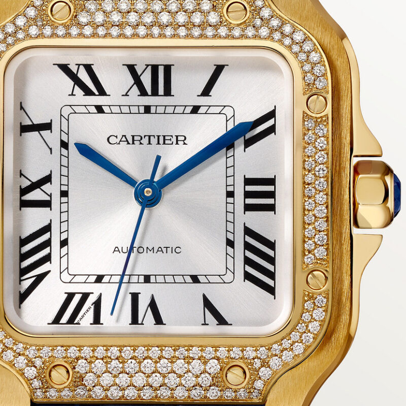 SANTOS DE CARTIER WATCH MEDIUM MODEL YELLOW GOLD DIAMONDS CRWJSA0013 - Image 3
