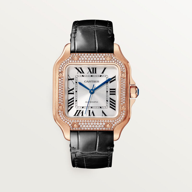 SANTOS DE CARTIER WATCH MEDIUM MODEL ROSE GOLD DIAMONDS CRWJSA0012