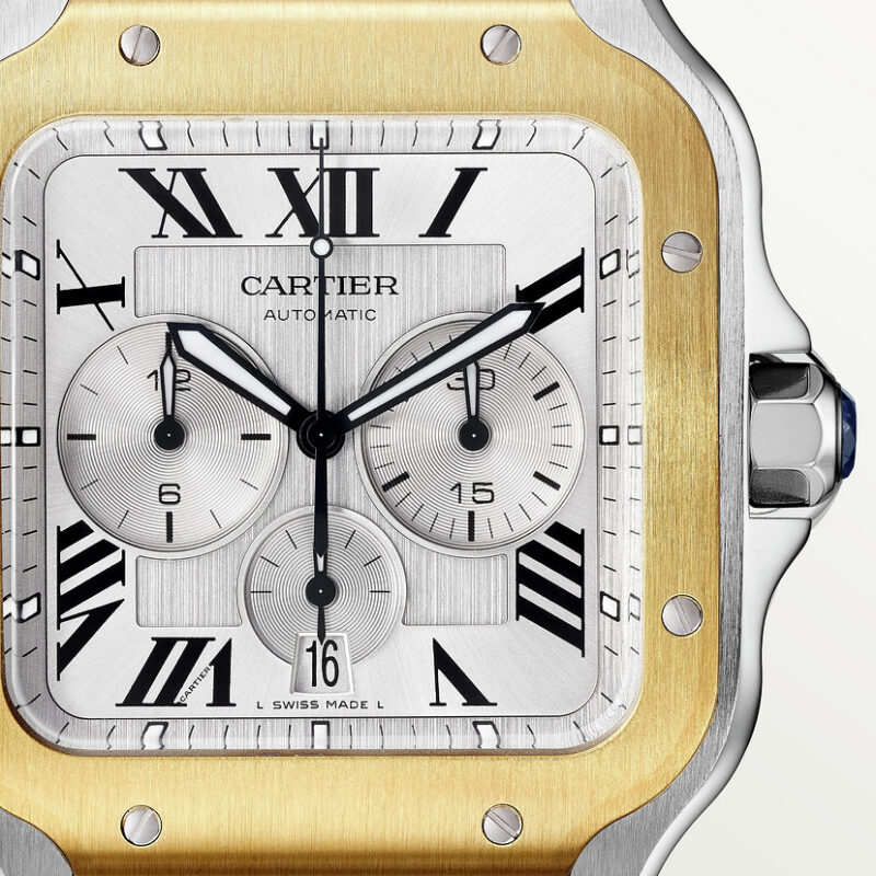 SANTOS DE CARTIER CHRONOGRAPH WATCH EXTRA-LARGE MODEL YELLOW GOLD STEEL CRW2SA0008 - Image 9