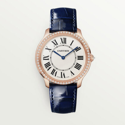 RONDE LOUIS CARTIER WATCH 36 MM QUARTZ MOVEMENT ROSE GOLD DIAMONDS LEATHER CRWJRN0010