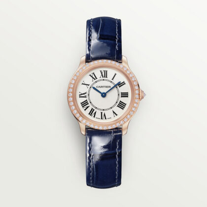 RONDE LOUIS CARTIER WATCH 29 MM QUARTZ MOVEMENT ROSE GOLD DIAMONDS LEATHER CRWJRN0009