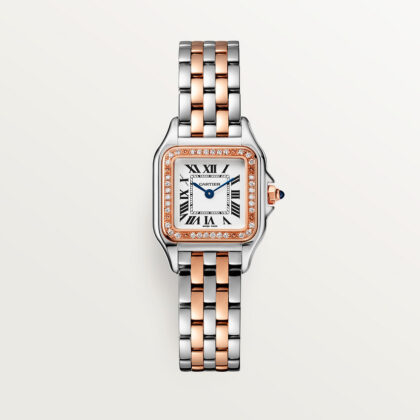 PANTHERE DE CARTIER WATCH SMALL MODEL QUARTZ MOVEMENT ROSE GOLD STEEL DIAMONDS CRW3PN0006