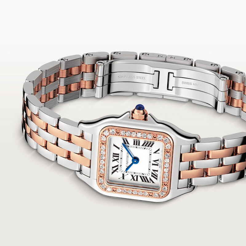 PANTHERE DE CARTIER WATCH SMALL MODEL QUARTZ MOVEMENT ROSE GOLD STEEL DIAMONDS CRW3PN0006 - Image 5