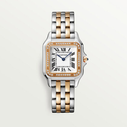 PANTHERE DE CARTIER WATCH MEDIUM MODEL QUARTZ MOVEMENT ROSE GOLD STEEL DIAMONDS CRW3PN0007