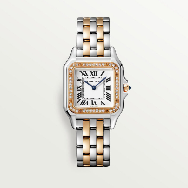 PANTHERE DE CARTIER WATCH MEDIUM MODEL QUARTZ MOVEMENT ROSE GOLD STEEL DIAMONDS CRW3PN0007