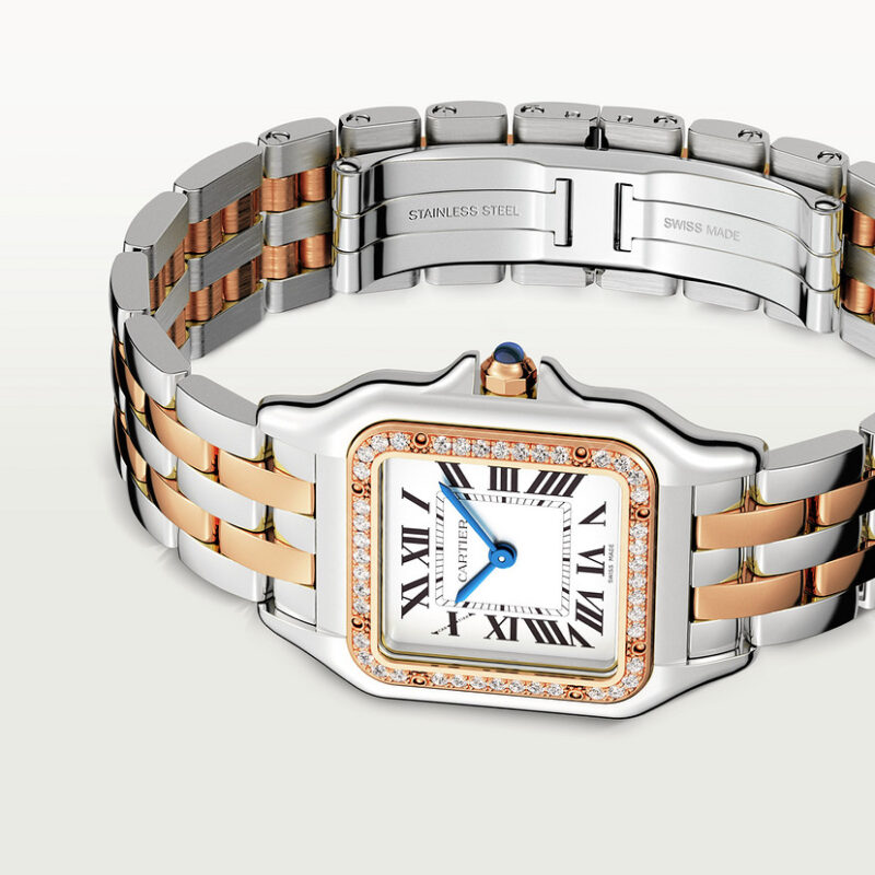 PANTHERE DE CARTIER WATCH MEDIUM MODEL QUARTZ MOVEMENT ROSE GOLD STEEL DIAMONDS CRW3PN0007 - Image 8