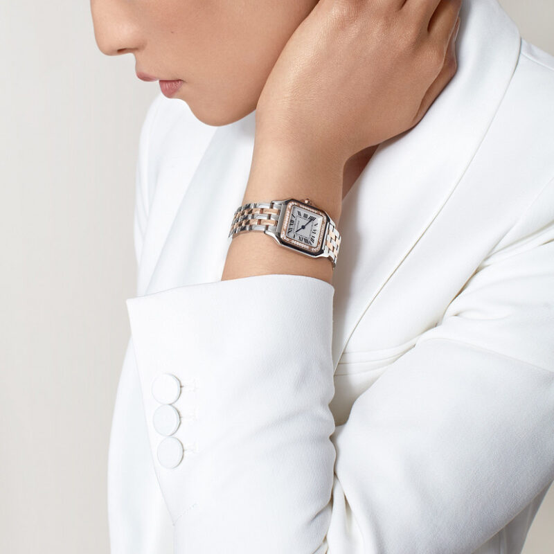 PANTHERE DE CARTIER WATCH MEDIUM MODEL QUARTZ MOVEMENT ROSE GOLD STEEL DIAMONDS CRW3PN0007 - Image 10