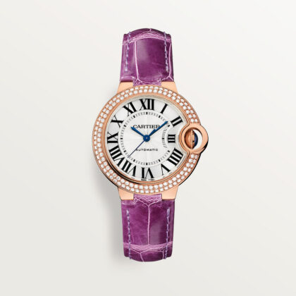 BALLON BLEU DE CARTIER WATCH 33MM ROSE GOLD DIAMONDS LEATHER CRWJBB0051