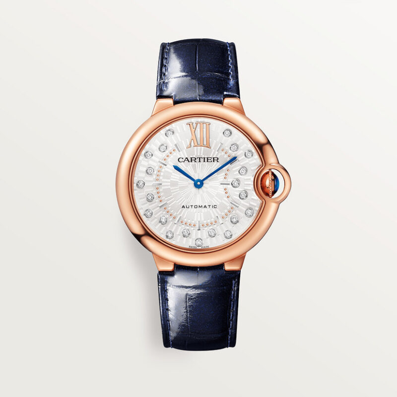BALLON BLEU DE CARTIER WATCH 36 MM ROSE GOLD DIAMONDS LEATHER CRWGBB0053