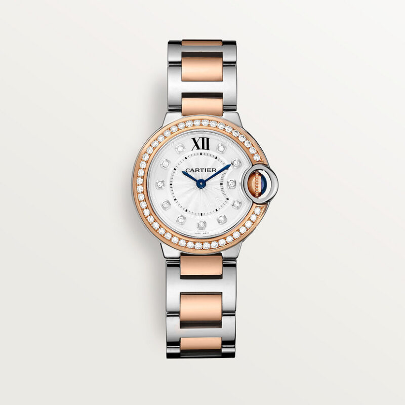 BALLON BLEU DE CARTIER WATCH 28 MM ROSE GOLD STEEL DIAMONDS CRW3BB0025
