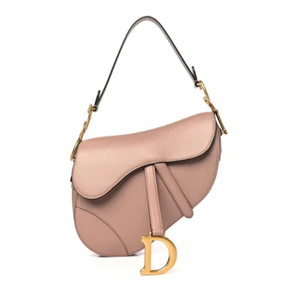 DIOR MEDIUM SADDLE BAG FARD GRAINED CALFSKIN LEATHER GOLD HARDWARE