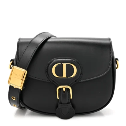 DIOR SMALL BOBBY FLAP BAG BLACK BOX CALFSKIN LEATHER GOLD HARDWARE