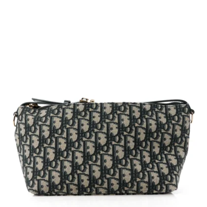 DIOR MEDIUM DIORTRAVEL NOMAD POUCH BLUE OBLIQUE CANVAS GOLD HARDWARE