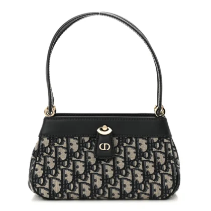 DIOR MEDIUM KEY BAG BLUE OBLIQUE CANVAS GOLD HARDWARE