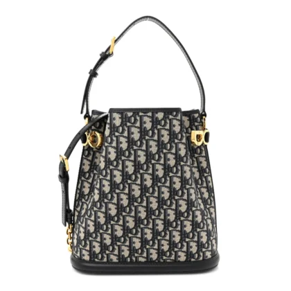 DIOR MEDIUM C??EST DIOR BUCKET BAG BLUE OBLIQUE CANVAS & CANNAGE CALFSKIN LEATHER GOLD HARDWARE