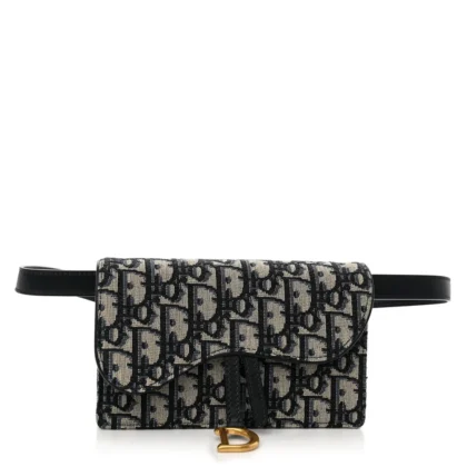 DIOR MINI SADDLE BELT BAG BLUE OBLIQUE CANVAS BRASS HARDWARE