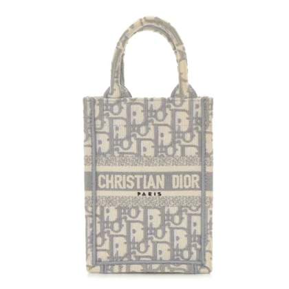DIOR MINI BOOK TOTE PHONE BAG GREY OBLIQUE CANVAS
