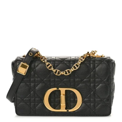 DIOR SMALL CARO BAG BLACK CANNAGE CALFSKIN LEATHER GOLD HARDWARE