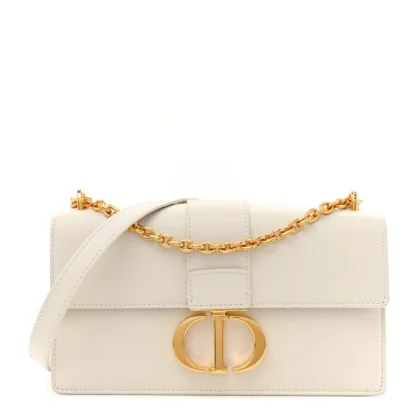 DIOR SMALL MONTAIGNE 30 EAST-WEST CHAIN FLAP BAG OFF WHITE GRAINED CALFSKIN LEATHER GOLD HARDWARE