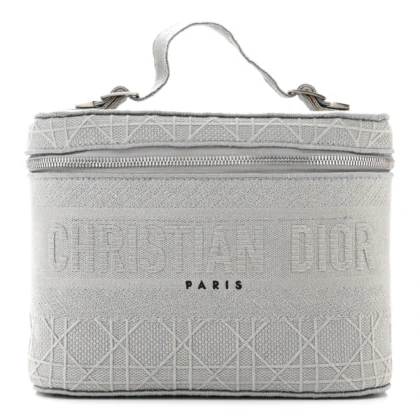 DIOR SMALL DIORTRAVEL VANITY CASE GREY CANNAGE EMBROIDERED CANVAS SILVER HARDWARE
