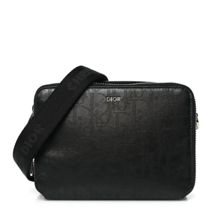 DIOR SMALL MESSENGER BLACK MULTICOLOR GALAXY PERFORATED OBLIQUE CALFSKIN LEATHER SILVER HARDWARE