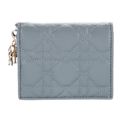 DIOR SMALL WALLET BLUE CANNAGE PATTERN LEATHER GOLD HARDWARE