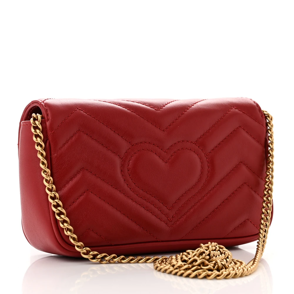 GUCCI SUPER MINI GG MARMONT SHOULDER BAG HIBISCUS RED CALFSKIN MATELASS?? LEATHER GOLD HARDWARE - Image 3