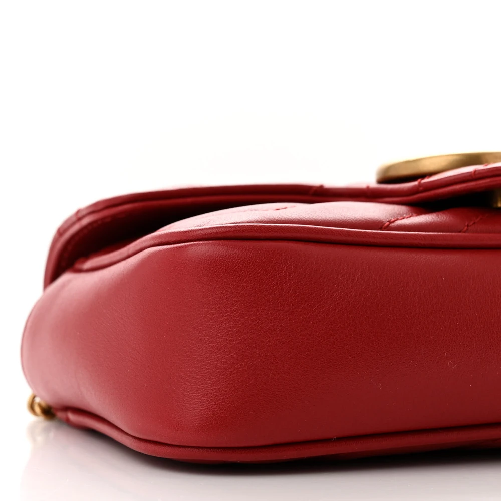 GUCCI SUPER MINI GG MARMONT SHOULDER BAG HIBISCUS RED CALFSKIN MATELASS?? LEATHER GOLD HARDWARE - Image 4