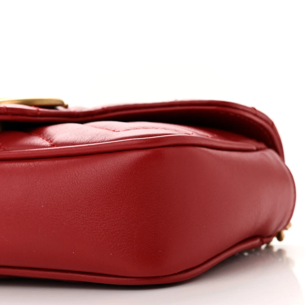 GUCCI SUPER MINI GG MARMONT SHOULDER BAG HIBISCUS RED CALFSKIN MATELASS?? LEATHER GOLD HARDWARE - Image 5