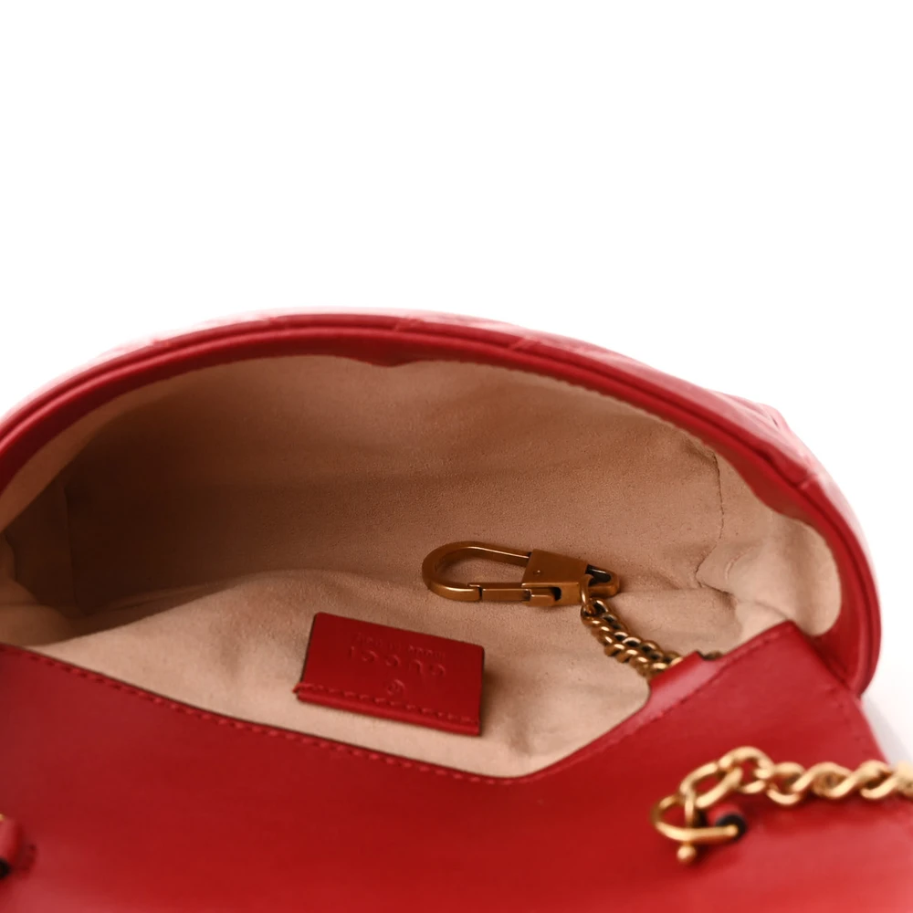 GUCCI SUPER MINI GG MARMONT SHOULDER BAG HIBISCUS RED CALFSKIN MATELASS?? LEATHER GOLD HARDWARE - Image 7