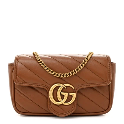 GUCCI DIAGONAL SUPER MINI GG MARMONT SHOULDER BAG AZALEA CALFSKIN MATELASS?? LEATHER GOLD HARDWARE